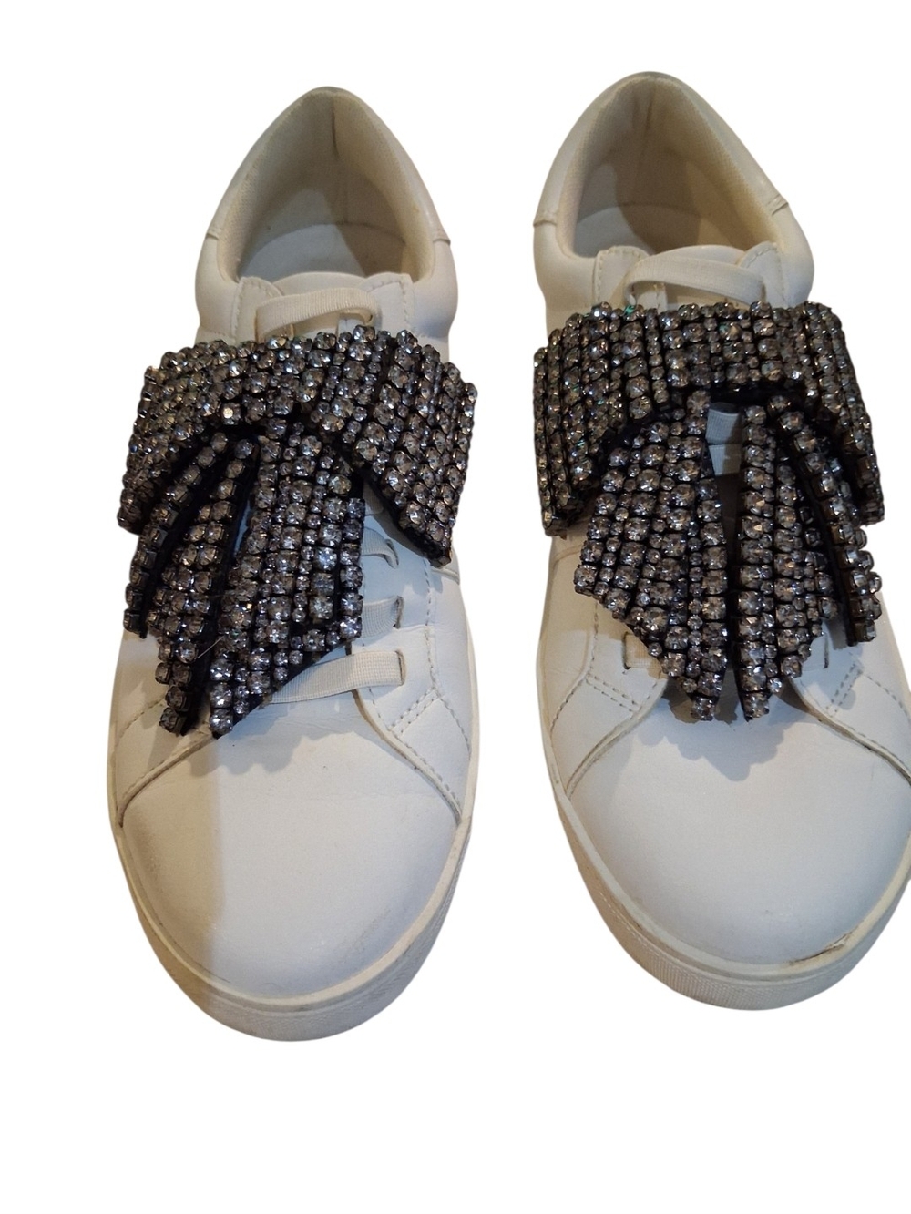 White Women's Crystal-Embellished Casual Sneakers